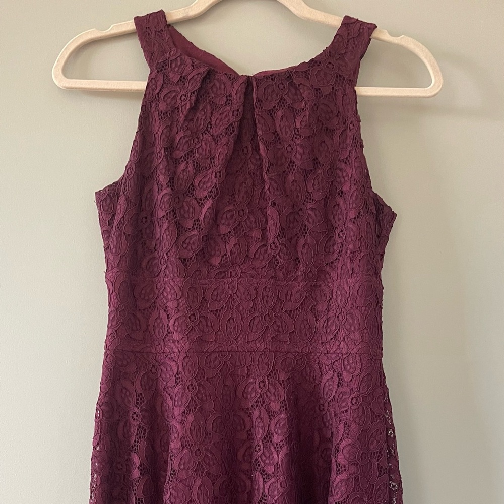 Worn Once! Size 0 Burgundy Flower Embroidery Dress